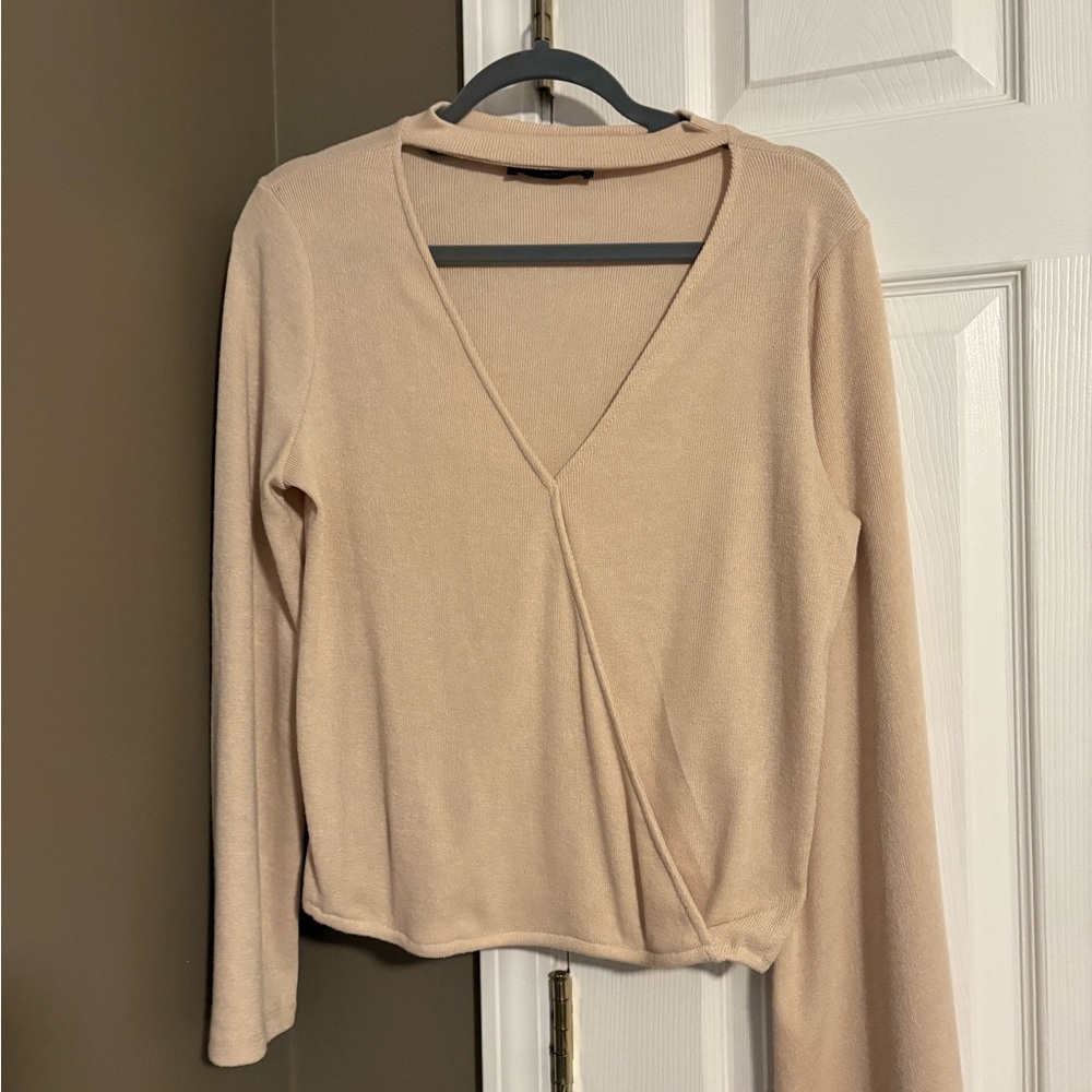 AKIRA Soft Cream Long Sleeve Wrap Top